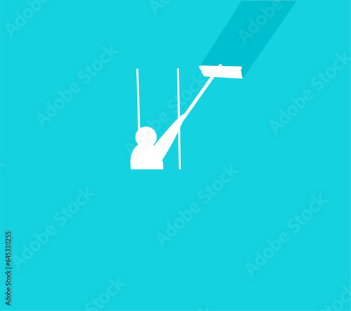 Window cleaner icon.worker hanging above cleaning outdoor window