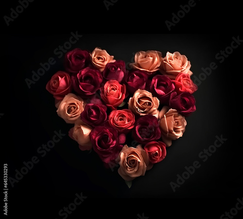 Colorful roses in the shape of heart