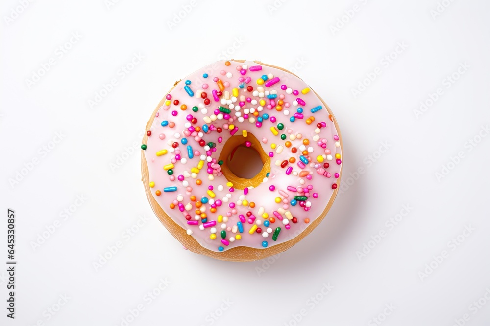 Sweet temptation. Colorful glazed donut delight on white background isolated. Dive into deliciousness. Tempting glazed doughnut closeup Sweet temptation. Colorful glazed donut delight on white background isolated. Dive into deliciousness. Tempting glazed doughnut closeup