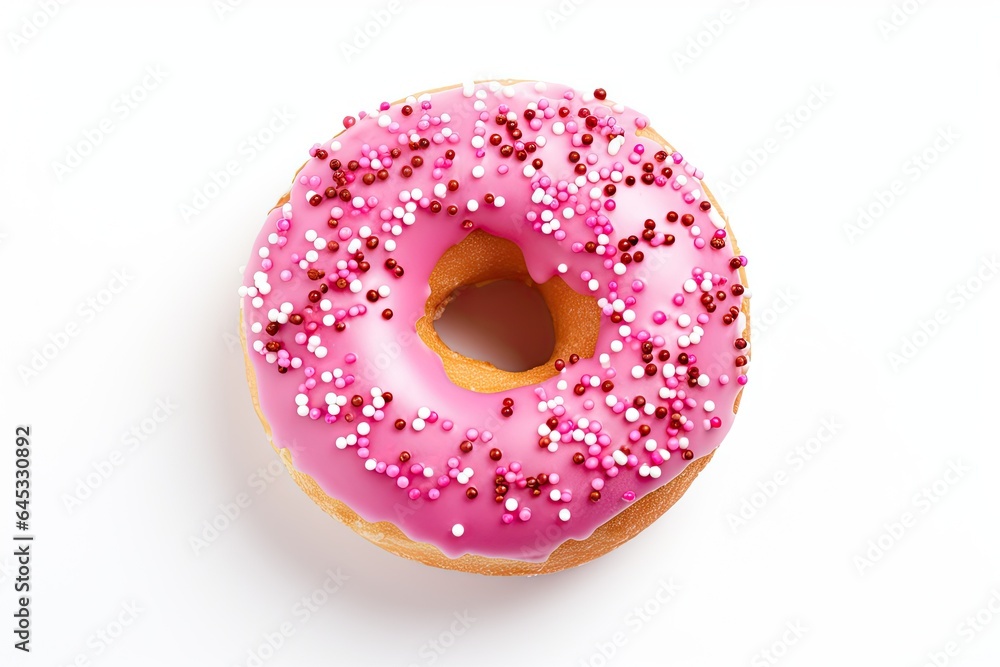 Sweet temptation. Colorful glazed donut delight on white background isolated. Dive into deliciousness. Tempting glazed doughnut closeup Sweet temptation. Colorful glazed donut delight on white background isolated. Dive into deliciousness. Tempting glazed doughnut closeup
