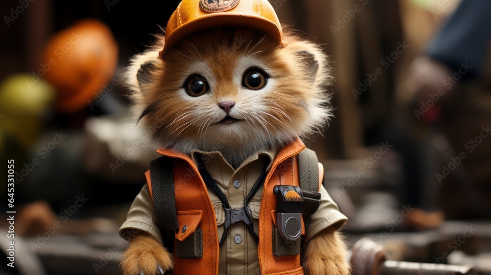 A tiny cute lion,onstruction worker, claymation style A tiny cute lion,onstruction worker, claymation style