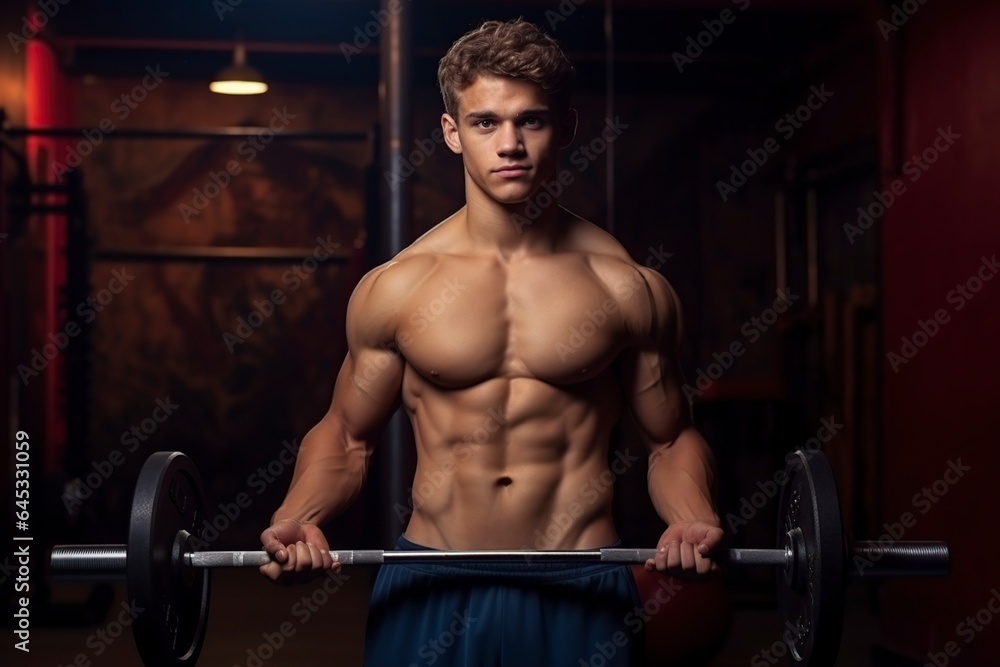 handsome young man training by lifting weights handsome young man training by lifting weights