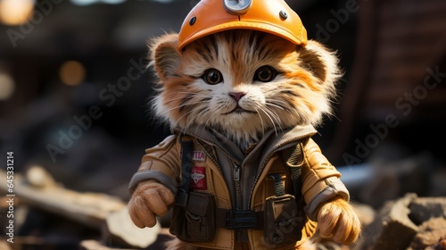 A tiny cute lion,onstruction worker, claymation style © AYNUR STOCK