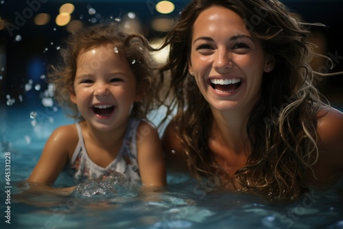 mom and girl in the pool