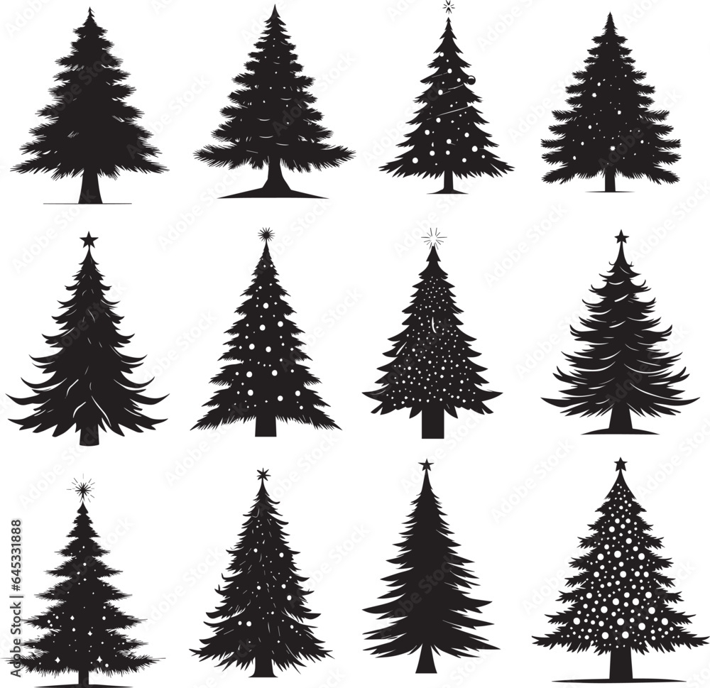 Christmas tree vector illustration set of group black color