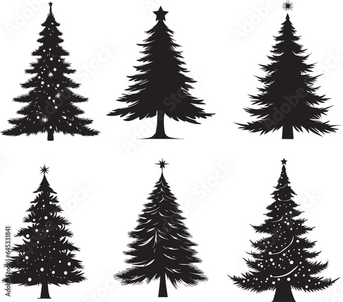 Christmas tree vector illustration set of group black color
