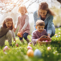 lifestyle photo easter egg hunt with children.