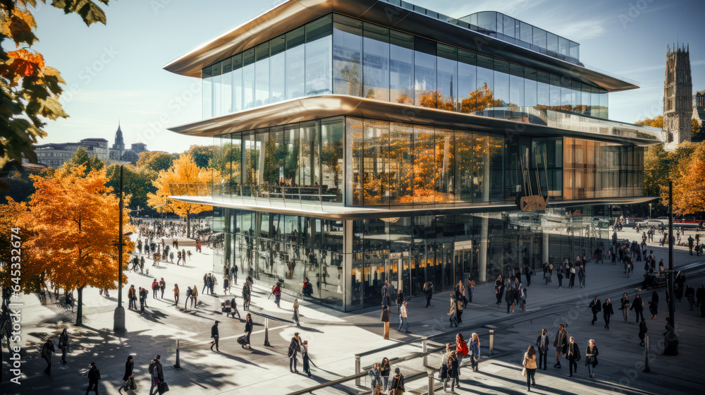 Obraz premium Bustling Urban Environment Teeming with Pedestrians Making their Way through the Busy Streets where Traffic creates a Captivating Play of M Movement Generative AI Digital Art Wallpaper Background