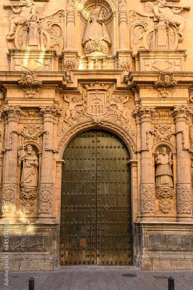 Architectural feature in the facade of the Church of Mercy in Murcia, Spain