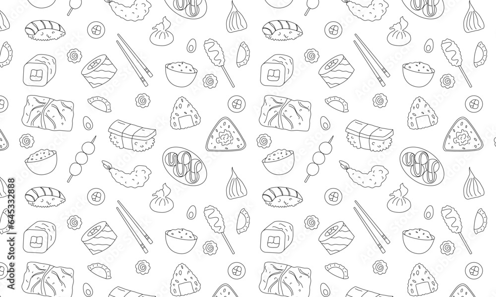 Asian food seamless pattern, hand drawn print