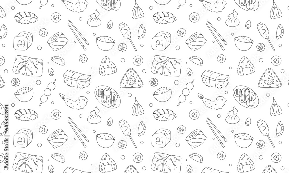 Asian food seamless pattern, hand drawn print Asian food seamless pattern, hand drawn print