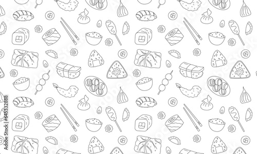 Asian food seamless pattern, hand drawn print