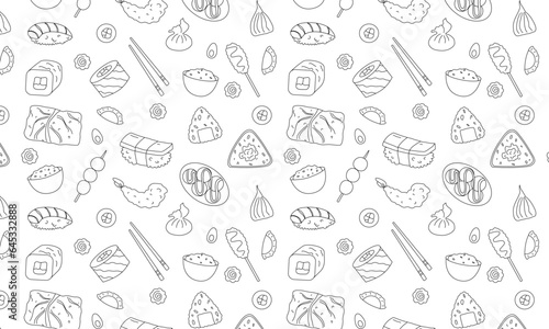 Asian food seamless pattern  hand drawn print