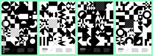 Abstract geometric bauhaus style shapes collage poster. Memphis elements. Modern trendy brutalism forms artistic placard. Retro brutalist monochrome graphic cover. Vintage postmodern y2k art eps print
