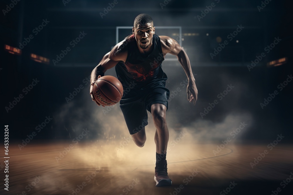 young black basketball player in action on the playing field young black basketball player in action on the playing field