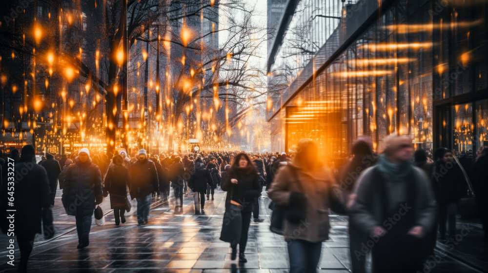 Bustling Urban Environment Teeming with Pedestrians Making their Way through the Busy Streets where Traffic creates a Captivating Play of M Movement Generative AI Digital Art Wallpaper Background