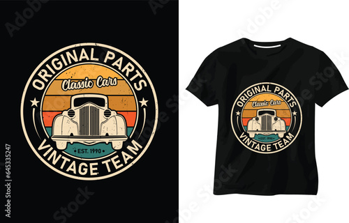 Vector vintage retro, original parts classic cars, retro badge t-shirt design, Classic Muscle Car Hot Rod Garage Tshirt Design