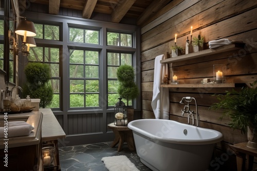 Interior design of Bathroom in Farmhouse style with window