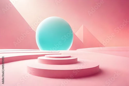 Geometric shape podium for product on pastel pink background generated by AI tool.