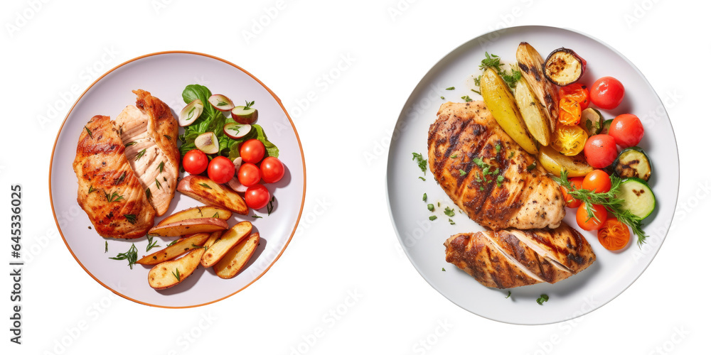 Grilled chicken on a plate transparent background Grilled chicken on a plate transparent background