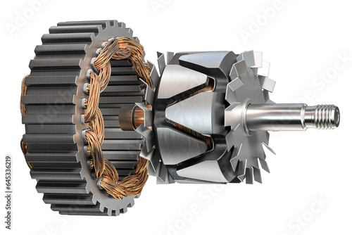Quadro su tela Rotor and stator of car alternator generator or electric motor isolated on white