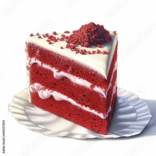 Closeup of red velvet cake white background 
