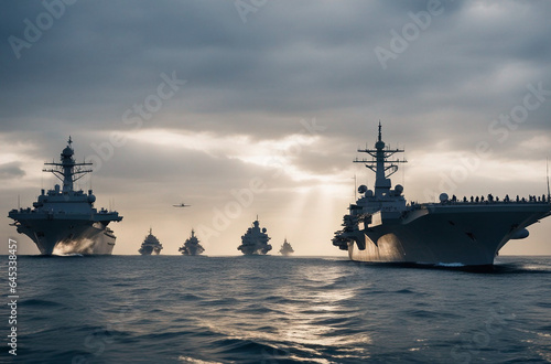 Military Ships at Sea Navy Vessels in the Pacific as Part of a Carrier Strike Group