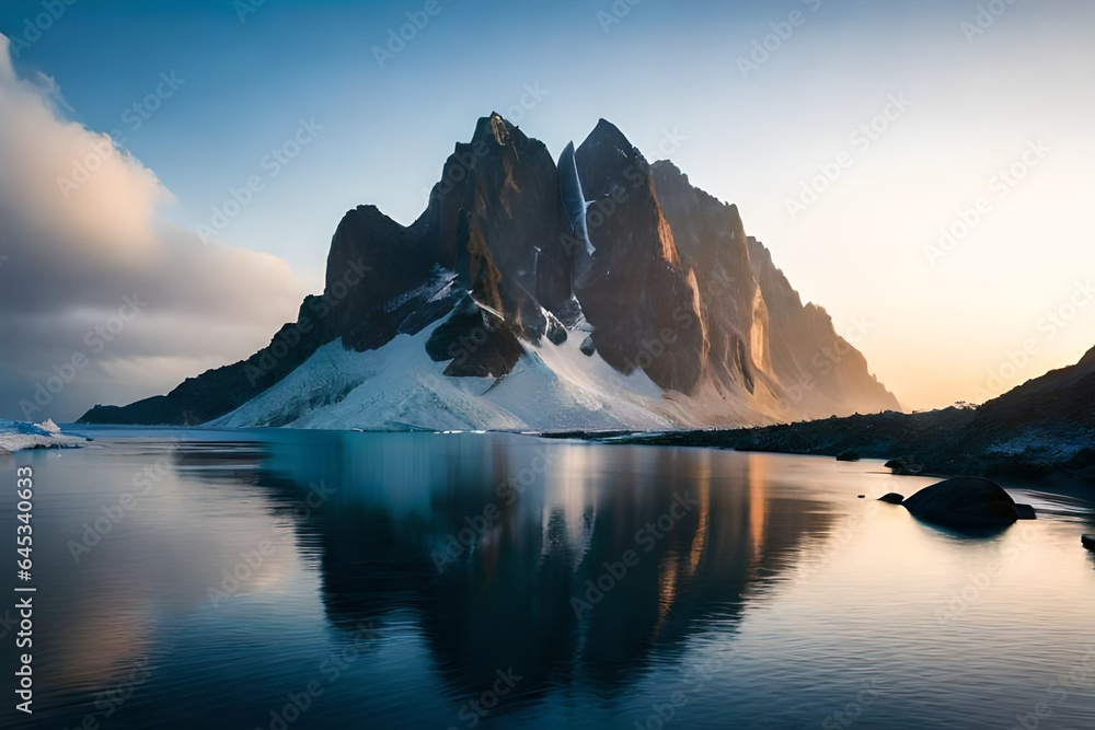 beautiful mountains with ice in lake landscape 