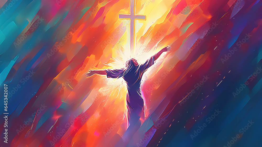 Spiritual illustration jesus cross christianity background art crucifix god religion. Generative Ai - obrazy, fototapety, plakaty 