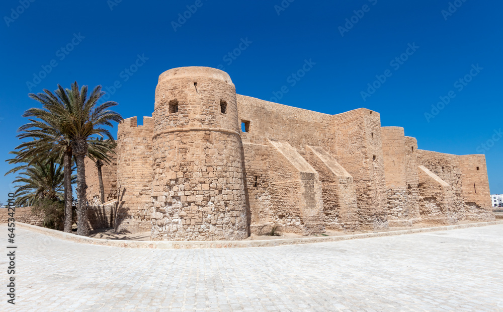 Medieval fortress Bordj El Kebir at Mediterranean coast of Tunisia near Houmt El Souk town. Djerba island.