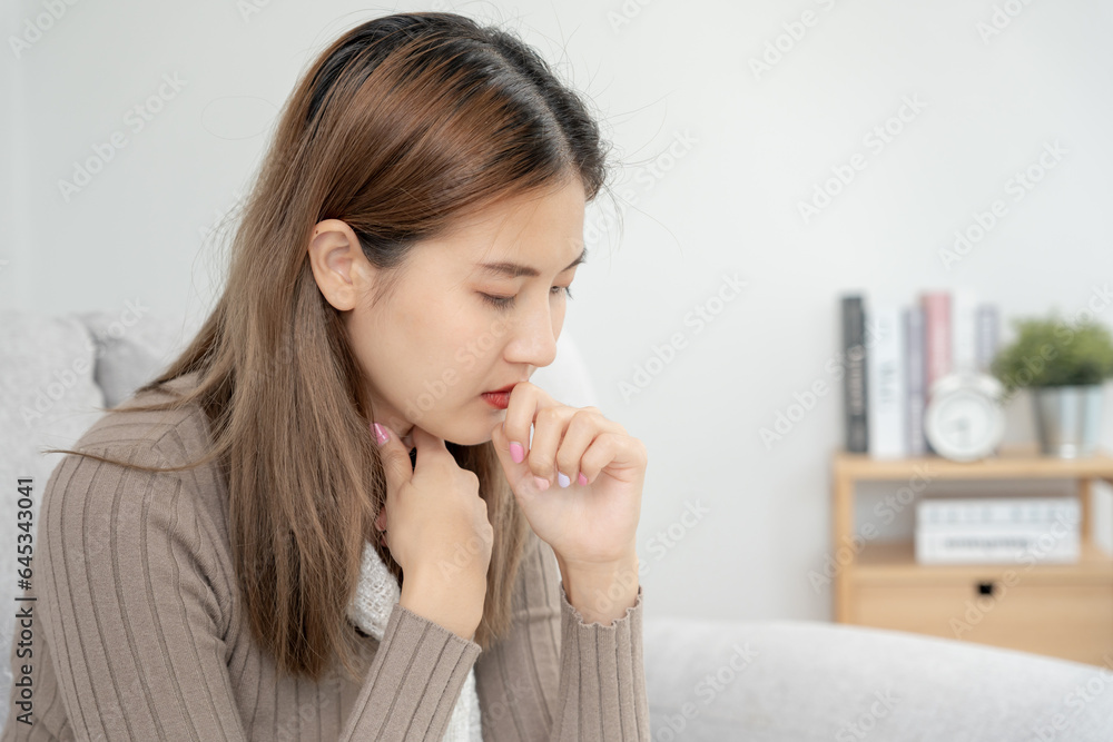 sick woman with a headache and feeling cold on sofa, female sneezing and runny nose with seasonal influenza, allergic, high fever and influenza, resting, virus, coronavirus, feel illness, respiratory sick woman with a headache and feeling cold on sofa, female sneezing and runny nose with seasonal influenza, allergic, high fever and influenza, resting, virus, coronavirus, feel illness, respiratory