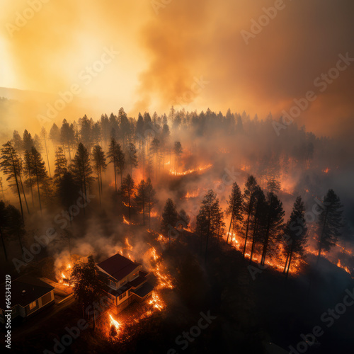 lifestyle photo wild out of conrol fire burning trees. photo