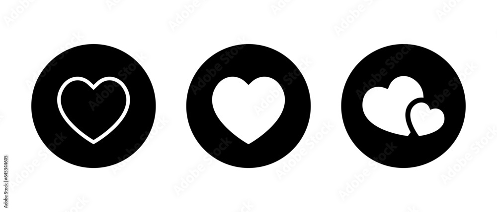 Love icon vector in black circle. Heart, romatic sign symbol Love icon vector in black circle. Heart, romatic sign symbol