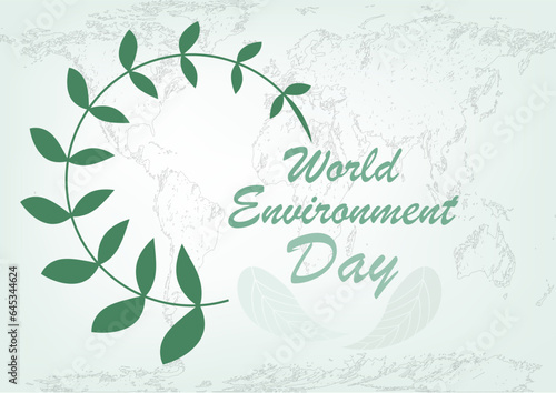 The world environment day concept design environmentally friendly world map background ,Vector illustration of green circle leaf with text on World Environment Day and space for text input.
