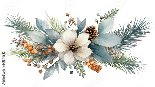 Fototapeta Naklejka Na Ścianę i Meble -  Watercolor christmas wreath with greeting. Generative Ai