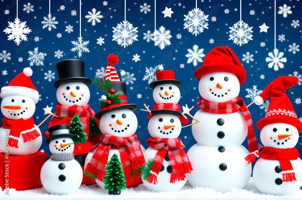 Snowman and Christmas trees. Christmas image generative AI.
Snowman and Christmas trees. Christmas image generative AI.