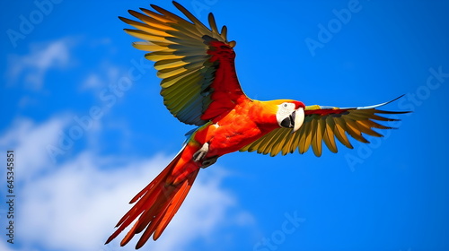 Scarlet Macaw soaring through the sky Wild Animal - Generative AI © DigitalArtNow