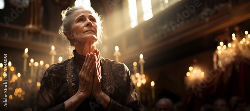 Foto elderly woman praying in church Generative AI