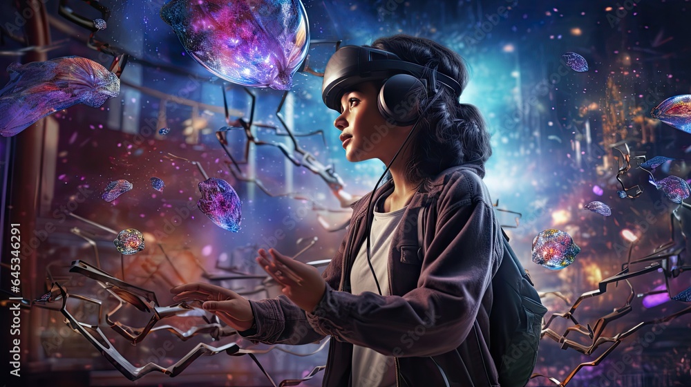 Fototapeta premium Metaverse Business Dynamics: Avatars Engaging in Virtual Commerce - Illuminating the Digital Economy Frontier
