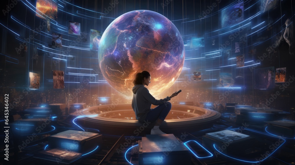 Obraz premium Metaverse Business Dynamics: Avatars Engaging in Virtual Commerce - Illuminating the Digital Economy Frontier