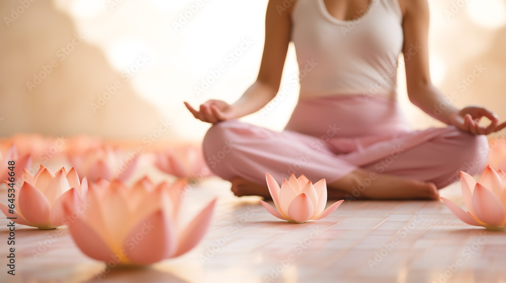 yoga in lotus position. young woman meditating. Generative Ai