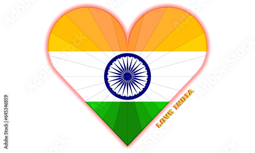 the flag and India in the heart, with the phrase "love India", representing the love for this nation.