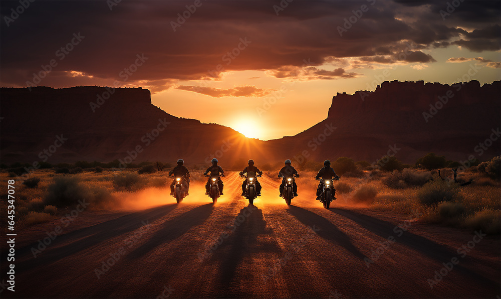 A group of motorcycle riders cruising together on a road A group of motorcycle riders cruising together on a road