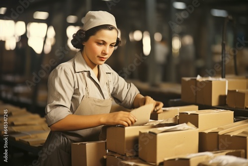 young woman working on a production line at a packaging house