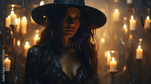 portrait of a witch with a candle in the night