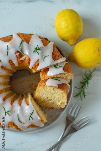 lemon bundt cake with rosemary