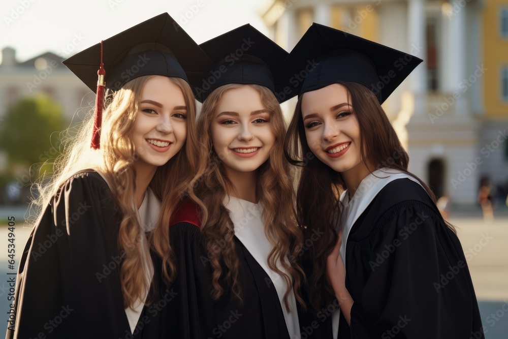 College graduation photo, beautiful student girls wearing traditional regalia. College graduation photo, beautiful student girls wearing traditional regalia.