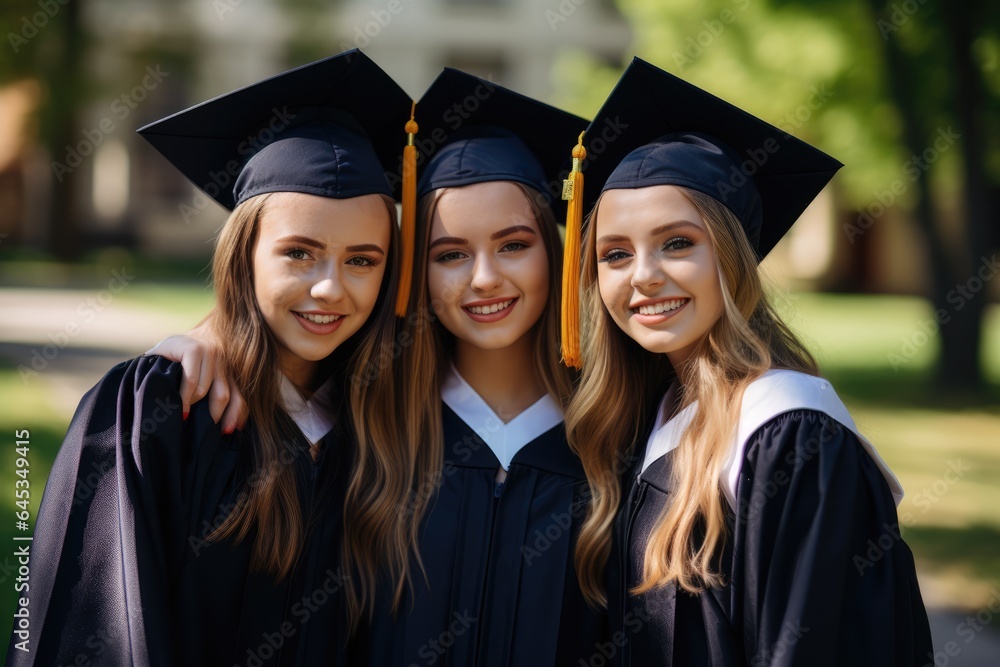College graduation photo, beautiful student girls wearing traditional regalia. College graduation photo, beautiful student girls wearing traditional regalia.
