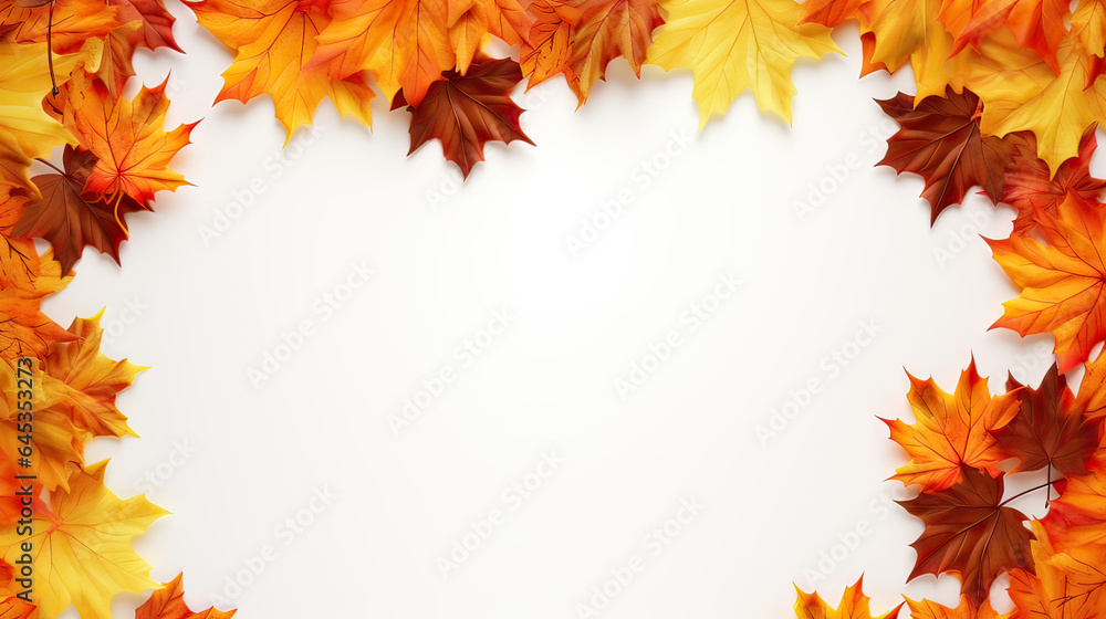 Fototapeta premium Frame design of maple leaves on the white background