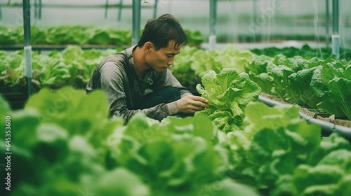   Agriculture  Asian business  ecological cropping examination.Agricultural environmental entrepreneu.lettuce harvest.Green Garden Greenhouse  Agriculture  Asian business